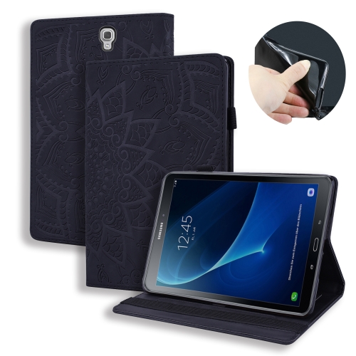 

For Galaxy Tab A 10.5 T590 / T595 Calf Pattern Double Folding Design Embossed Leather Case with Holder & Card Slots & Pen Slot & Elastic Band(Black)