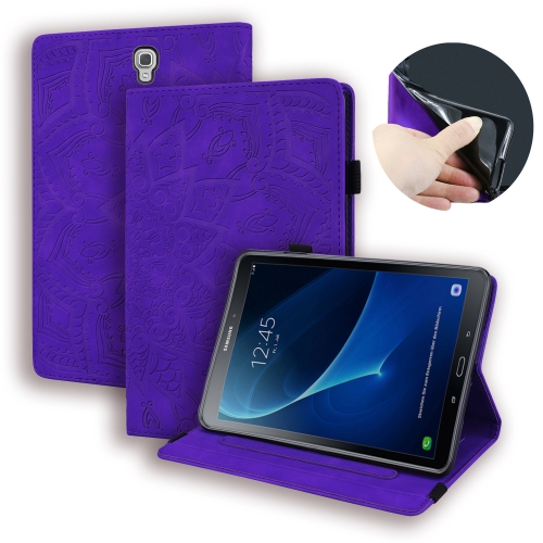 

For Galaxy Tab A 10.5 T590 / T595 Calf Pattern Double Folding Design Embossed Leather Case with Holder & Card Slots & Pen Slot & Elastic Band(Purple)