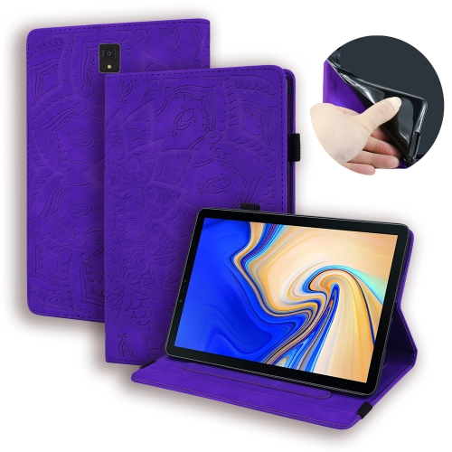 

For Galaxy Tab S4 10.5 T830 / T835 Calf Pattern Double Folding Design Embossed Leather Case with Holder & Card Slots & Pen Slot & Elastic Band(Purple)