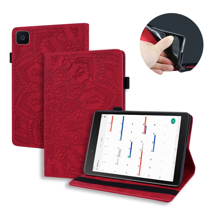 

For Galaxy Tab A 8.0 (2019) Calf Pattern Double Folding Design Embossed Leather Case with Holder & Card Slots & Pen Slot & Elastic Band(Red)