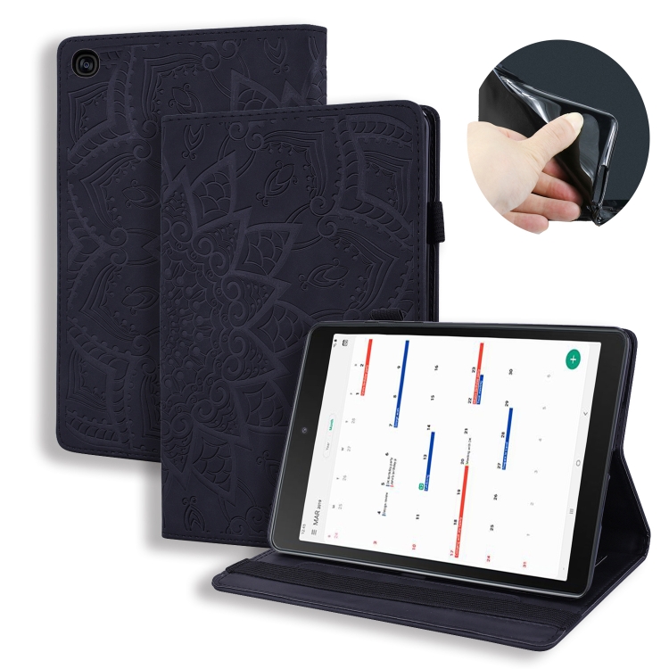 

For Galaxy Tab A 10.1 (2019) Calf Pattern Double Folding Design Embossed Leather Case with Holder & Card Slots & Pen Slot & Elastic Band(Black)