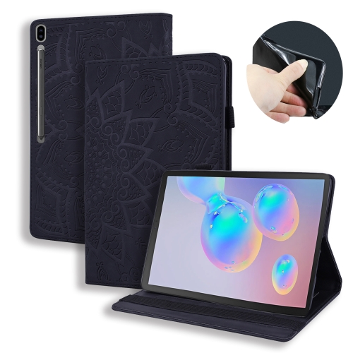 

For Galaxy Tab S6 T860 / T865 Calf Pattern Double Folding Design Embossed Leather Case with Holder & Card Slots & Pen Slot & Elastic Band(Black)