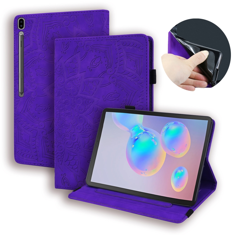 

For Galaxy Tab S6 T860 / T865 Calf Pattern Double Folding Design Embossed Leather Case with Holder & Card Slots & Pen Slot & Elastic Band(Purple)