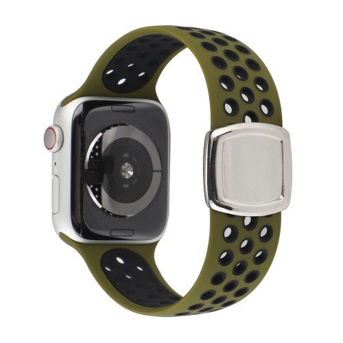 

Double Color Silicone Replacement Watchbands For Series 7 45mm / 6 & SE & 5 & 4 44mm / 3 & 2 & 1 42mm(Olive Green Black)