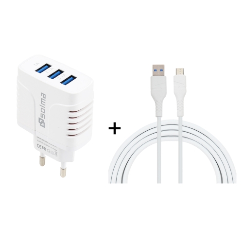 

SOlma 2 in 1 6.2A 3 USB Ports Travel Charger + 1.2m USB to Micro USB Data Cable Set, EU Plug