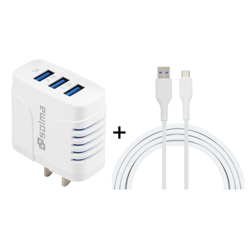 

SOlma 2 in 1 6.2A 3 USB Ports Travel Charger + 1.2m USB to Micro USB Data Cable Set, US Plug