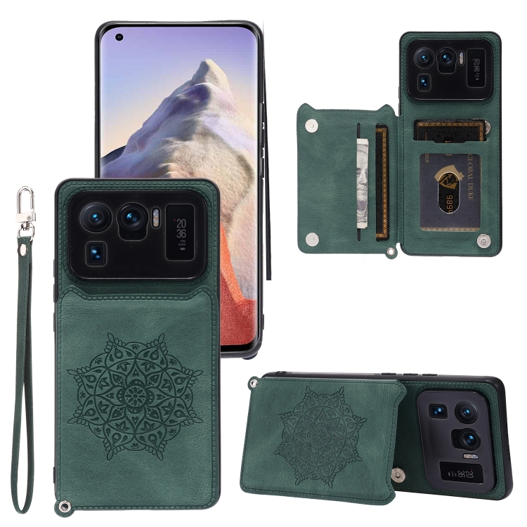 

For Xiaomi Mi 11 Ultra Mandala Embossed PU + TPU Case with Holder & Card Slots & Photo Frame & Strap(Green)
