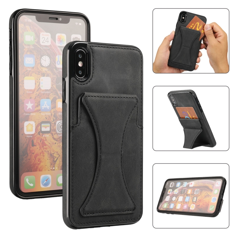 

Ultra-thin Shockproof Protective Case with Holder For iPhone XS / X(Black)