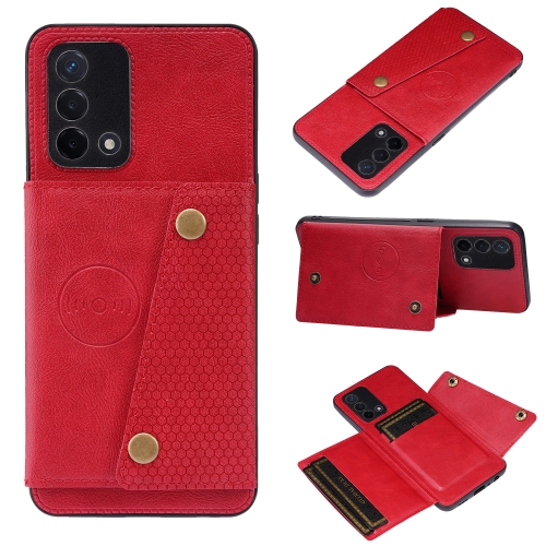 

For OPPO A74 4G Double Buckle PU + TPU Shockproof Magnetic Protective Case with Card Slot & Holder(Red)