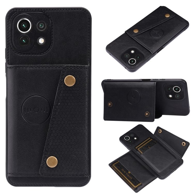 

For Xiaomi Mi 11 Lite Double Buckle PU + TPU Shockproof Magnetic Protective Case with Card Slot & Holder(Black)