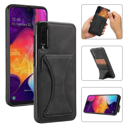 

For Samsung Galaxy A50 Ultra-thin Shockproof Protective Case with Holder & Metal Magnetic Function(Black)