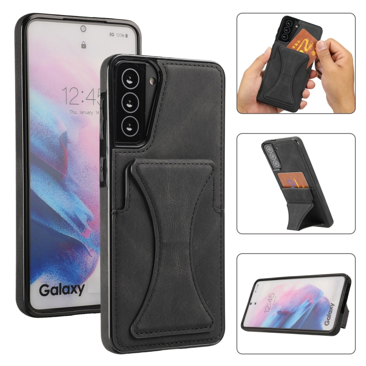 

For Samsung Galaxy S21+ 5G Ultra-thin Shockproof Protective Case with Holder & Metal Magnetic Function(Black)