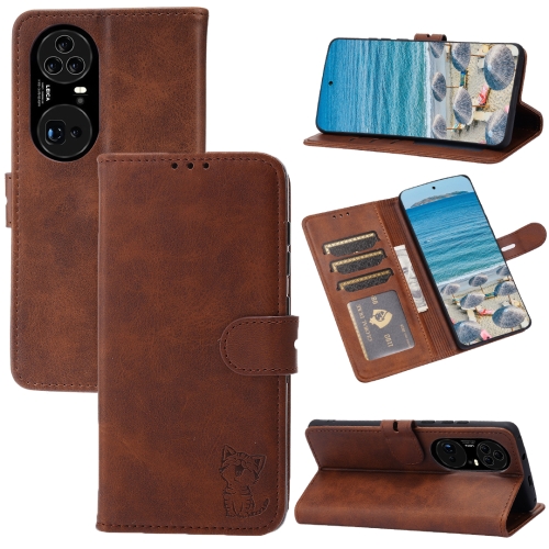 

For Huawei P50 Pro Embossed Happy Cat Pattern Horizontal Flip Leather Case with Holder & Card Slots & Wallet(Brown)