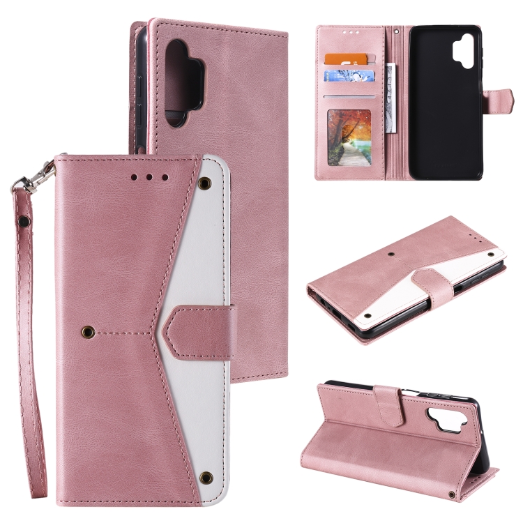 

For Samsung Galaxy A32 4G Stitching Calf Texture Horizontal Flip Leather Case with Holder & Card Slots & Wallet(Rose Gold)