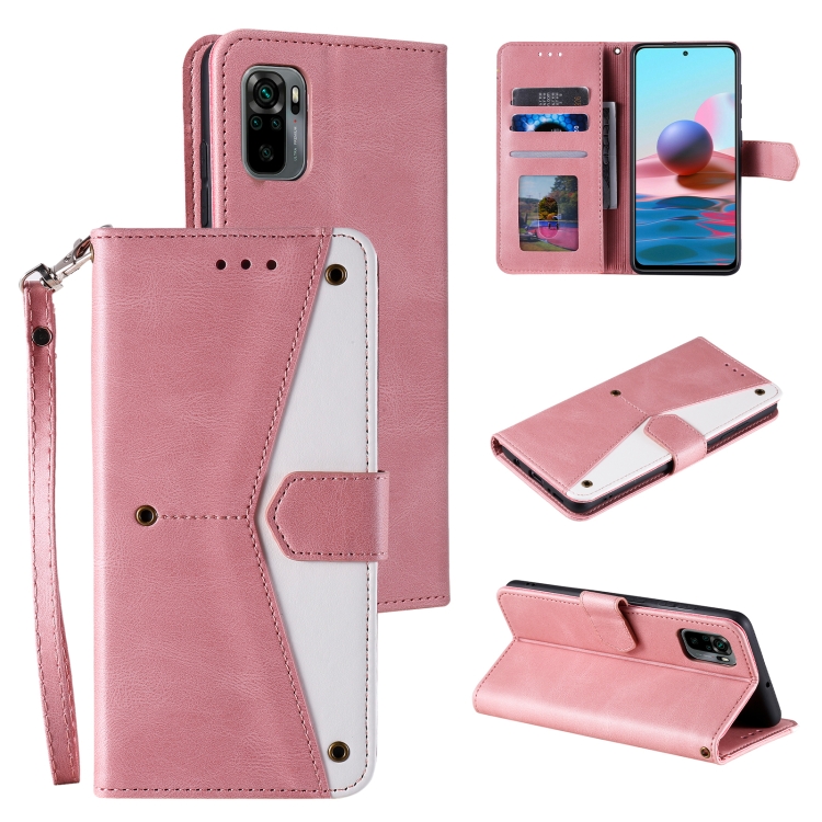 

For Xiaomi Redmi Note 10 4G Stitching Calf Texture Horizontal Flip Leather Case with Holder & Card Slots & Wallet(Rose Gold)