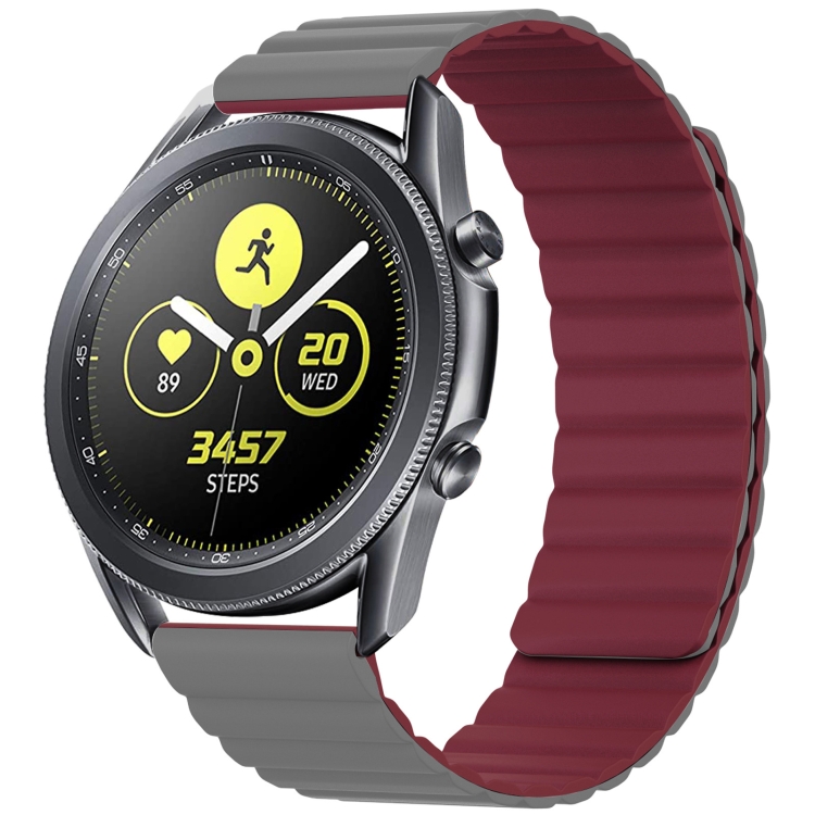 

22mm For Samsung Smart Watch Universal Silicone Magnetic Replacement Strap Watchband(Grey+Wine Red)