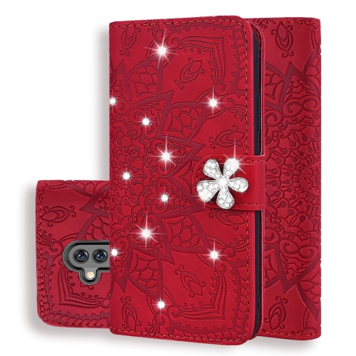 

For Huawei Mate 20 Lite / Maimang 7 Calf Pattern Diamond Mandala Double Folding Design Embossed Leather Case with Wallet & Holder & Card Slots(Red)
