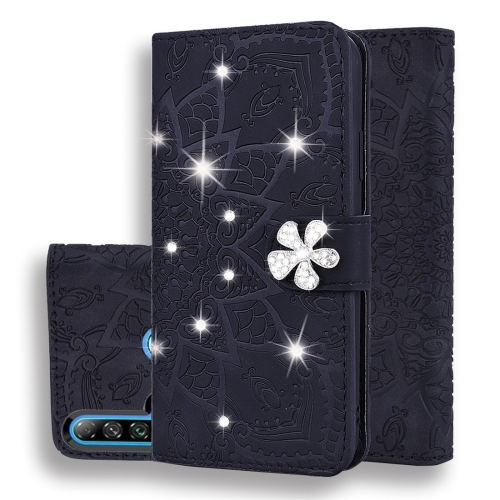 

For Huawei P20 Lite (2019) / nova 5i Calf Pattern Diamond Mandala Double Folding Design Embossed Leather Case with Wallet & Holder & Card Slots(Black)