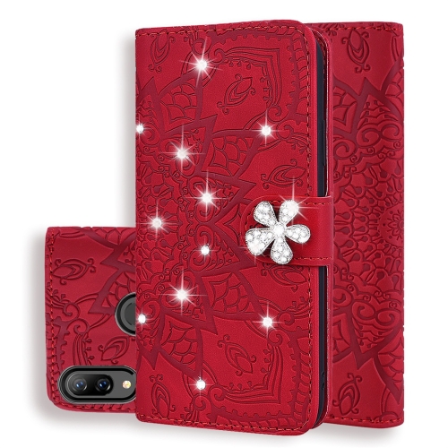 

For Huawei Y9 (2019) / Enjoy 9 Plus Calf Pattern Diamond Mandala Double Folding Design Embossed Leather Case with Wallet & Holder & Card Slots(Red)