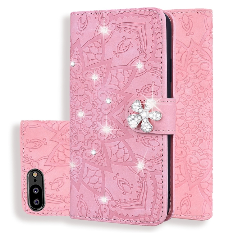 

For Huawei Y6 (2018) Calf Pattern Diamond Mandala Double Folding Design Embossed Leather Case with Wallet & Holder & Card Slots(Pink)