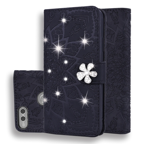 

For Huawei Honor 7X Calf Pattern Diamond Mandala Double Folding Design Embossed Leather Case with Wallet & Holder & Card Slots(Black)