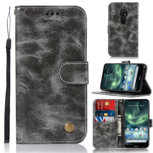 

For Nokia 7.2 Retro Copper Button Crazy Horse Horizontal Flip PU Leather Case with Holder & Card Slots & Wallet & Lanyard(Grey)