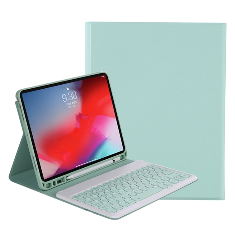 

Y-C11B 2021 Detachable Candy Color Skin Texture Round Keycap Bluetooth Keyboard Leather Case with Pen Slot & Stand For iPad Pro 11 (2021)(Light Green)