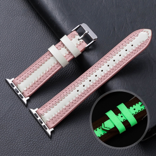 

Cowhide Leather Luminous Replacement Strap Watchband For Apple Watch Series 6 & SE & 5 & 4 44mm / 3 & 2 & 1 42mm(Pink)