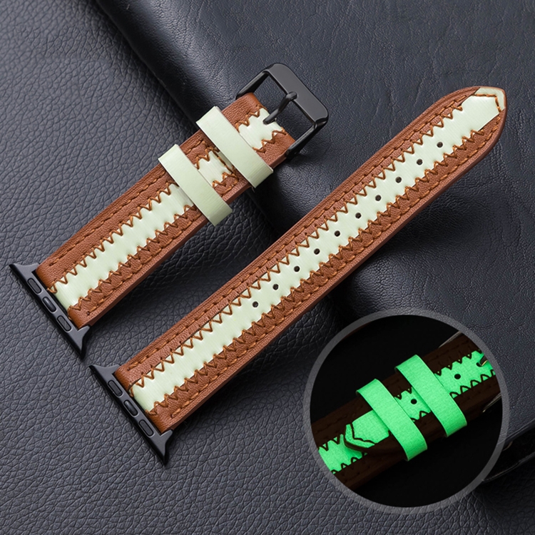 

Cowhide Leather Luminous Replacement Strap Watchband For Apple Watch Series 7 45mm / 6 & SE & 5 & 4 44mm / 3 & 2 & 1 42mm(Brown)