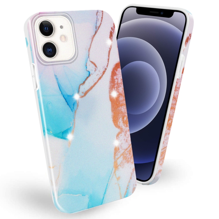 

Frosted Watercolor Marble TPU Protective Case For iPhone 12 mini(Aqua Blue)
