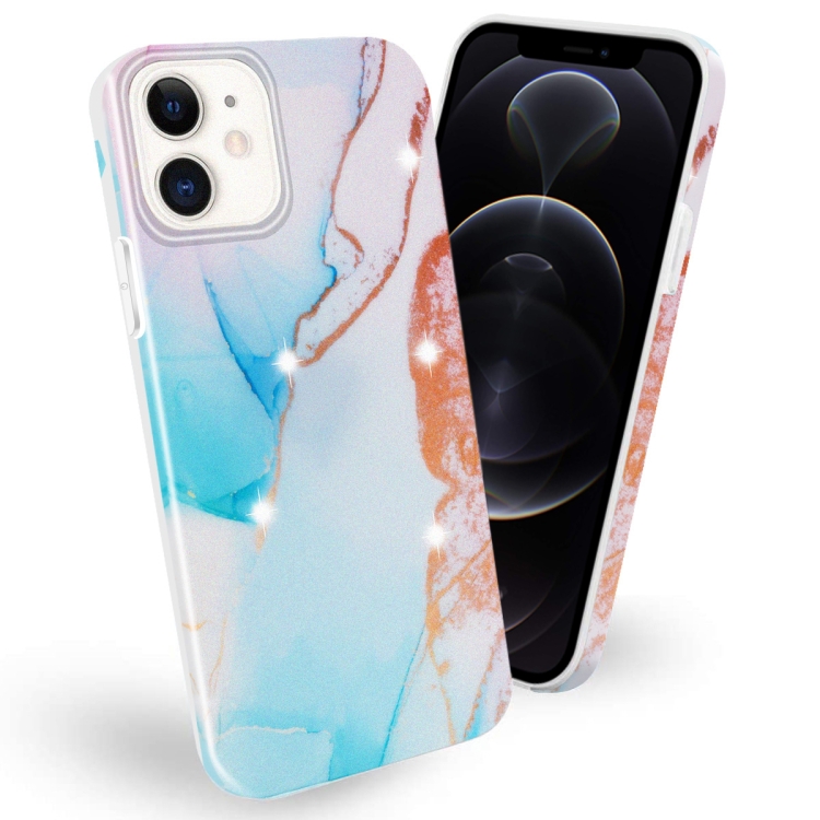 

Frosted Watercolor Marble TPU Protective Case For iPhone 12 / 12 Pro(Aqua Blue)