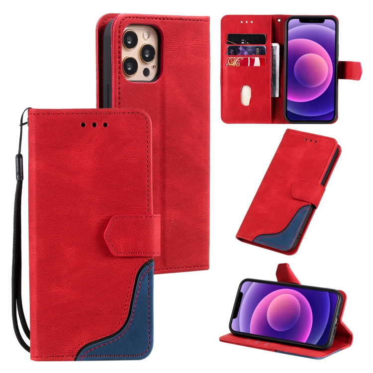 

Three-color Stitching Calf Texture Horizontal Flip Leather Case with Holder & Card Slots & Wallet For iPhone 12 mini(Red)