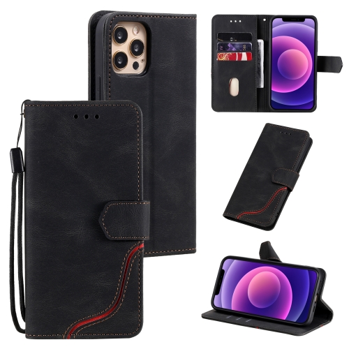 

Three-color Stitching Calf Texture Horizontal Flip Leather Case with Holder & Card Slots & Wallet For iPhone 12 / 12 Pro(Black)
