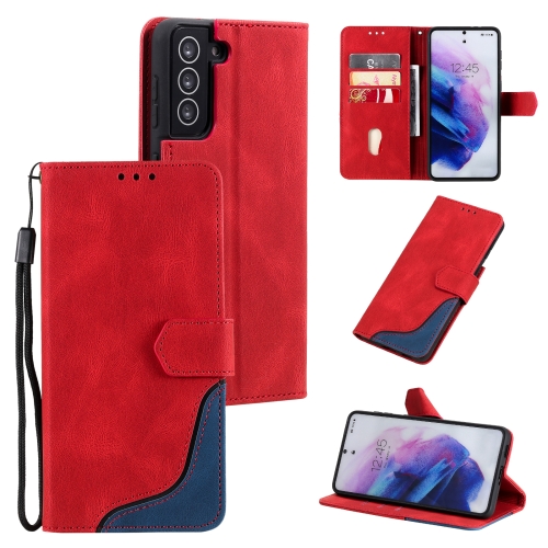 

Three-color Stitching Calf Texture Horizontal Flip Leather Case with Holder & Card Slots & Wallet For Samsung Galaxy S21+ 5G(Red)