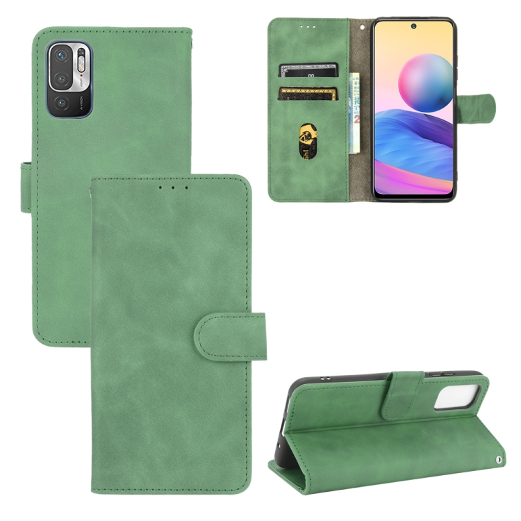 

For Xiaomi Redmi Note 10 5G Solid Color Skin Feel Magnetic Buckle Horizontal Flip Calf Texture PU Leather Case with Holder & Card Slots & Wallet(Green)