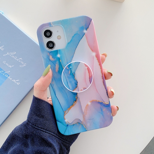 

Frosted Watercolor Marble TPU Protective Case with Airbag Holder For iPhone 11 Pro(Baby Blue)