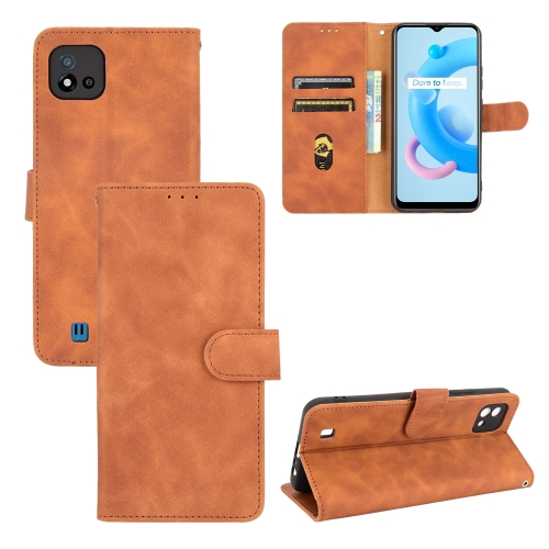 

For OPPO Realme C11 (2021) / Realme C20 Solid Color Skin Feel Magnetic Buckle Horizontal Flip Calf Texture PU Leather Case with Holder & Card Slots & Wallet(Brown)
