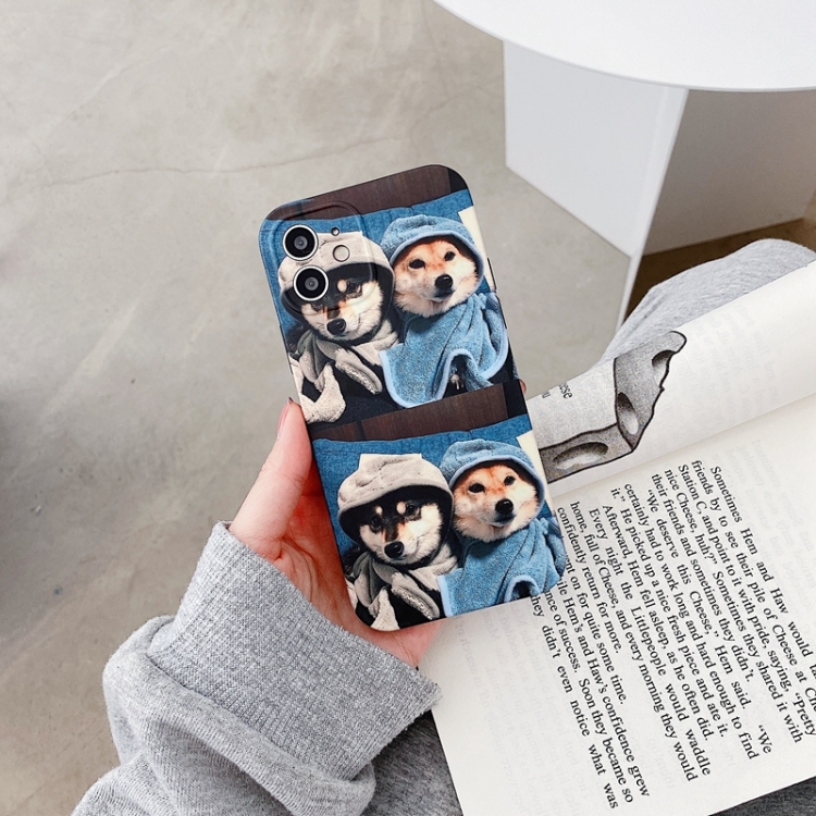

Colored Drawing Pattern TPU Protective Case For iPhone 12(Two Dogs)