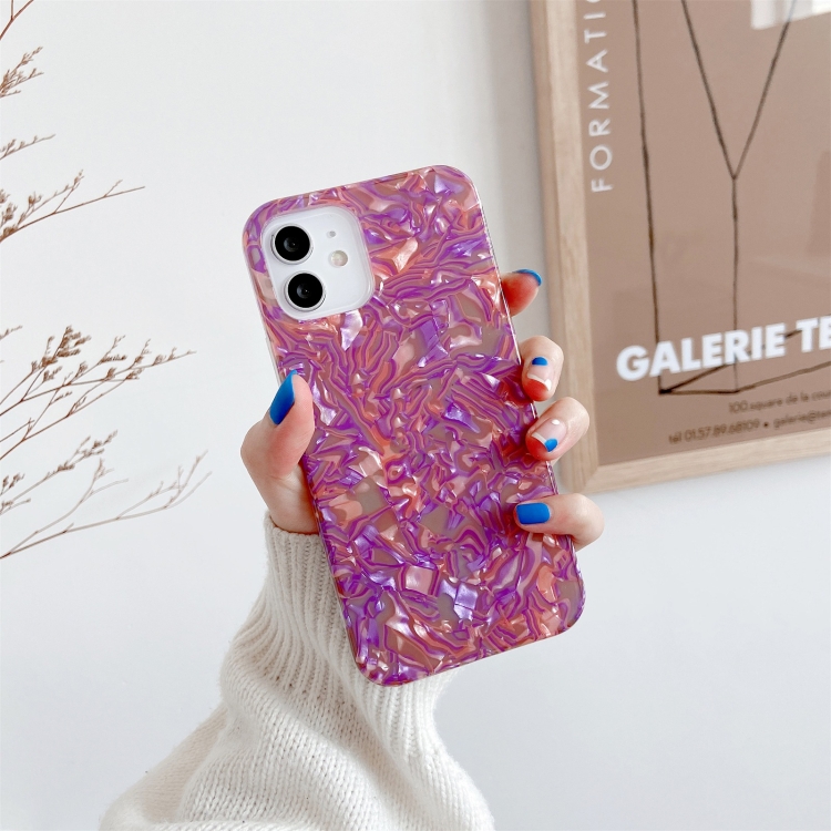 

Shell Texture IMD Half-coverage TPU Protective Case For iPhone 12 mini(Purple Orange)
