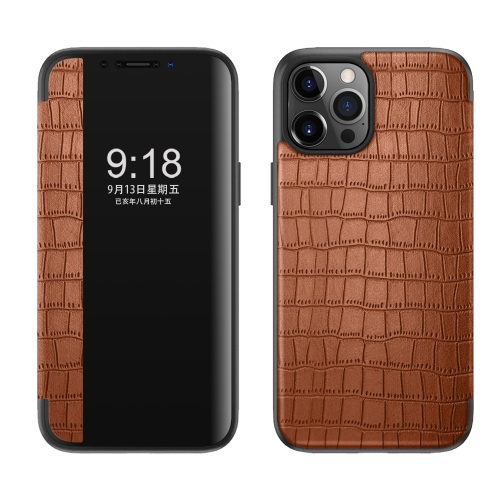 

Crocodile Texture Display Window Horizontal Flip Leather Case For iPhone 11 Pro Max(Brown)