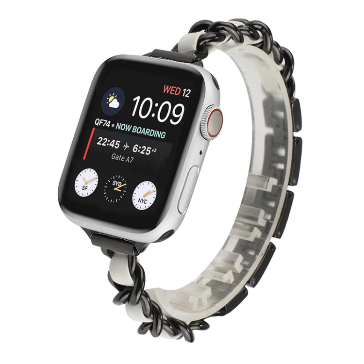 

Small Waist Stainless Steel Strap Watchband For Apple Watch Series 7 41mm / 6 & SE & 5 & 4 40mm / 3 & 2 & 1 38mm(Black White)
