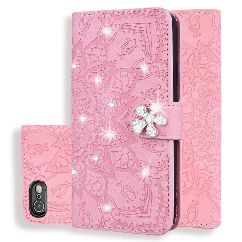 

For iPhone 6 / 6s Calf Pattern Diamond Mandala Double Folding Design Embossed Leather Case with Wallet & Holder & Card Slots(Pink)