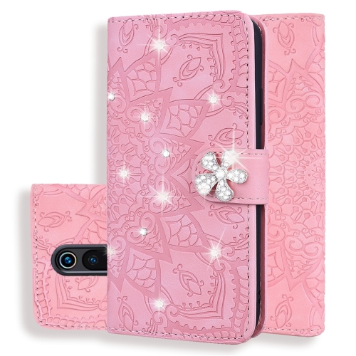 

For Xiaomi Redmi K20 / K20 Pro Calf Pattern Diamond Mandala Double Folding Design Embossed Leather Case with Wallet & Holder & Card Slots(Pink)