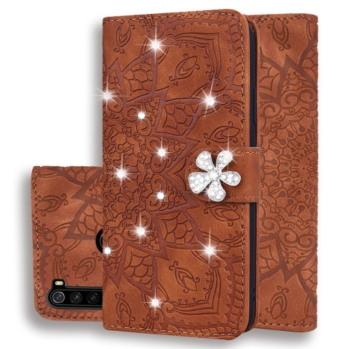 

For Xiaomi Redmi Note 8 Calf Pattern Diamond Mandala Double Folding Design Embossed Leather Case with Wallet & Holder & Card Slots(Brown)