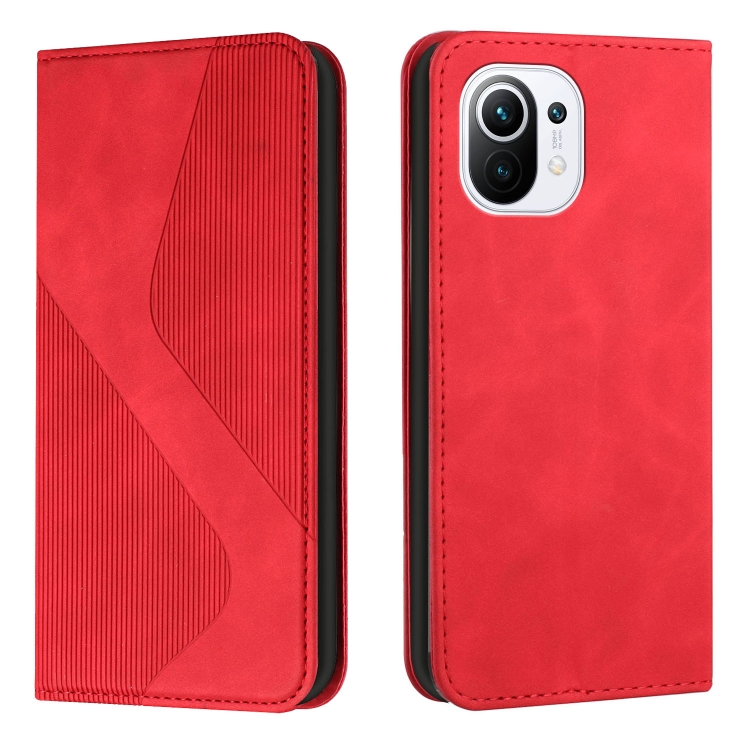 

For Xiaomi Mi 11 Skin Feel Magnetic S-type Solid Color Horizontal Flip Leather Case with Holder & Card Slot & Wallet(Red)