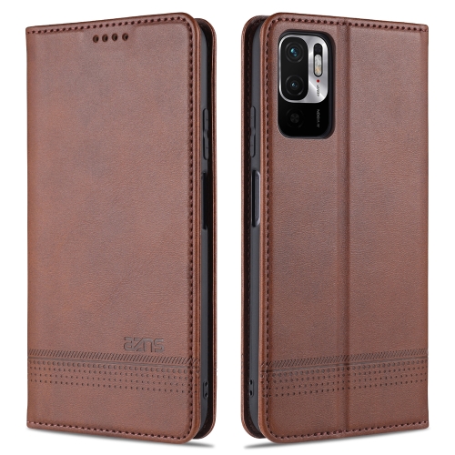 

For Xiaomi Poco M3 Pro 5G AZNS Magnetic Calf Texture Horizontal Flip Leather Case with Card Slots & Holder & Wallet(Dark Brown)