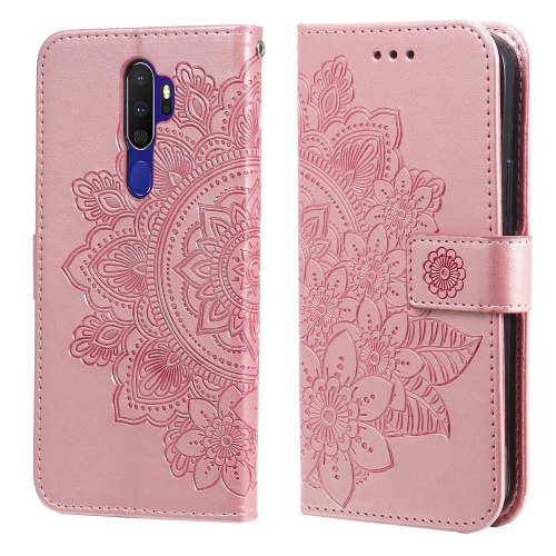 

For OPPO A9 2020 / A5 2020 7-petal Flowers Embossing Pattern Horizontal Flip PU Leather Case with Holder & Card Slots & Wallet & Photo Frame(Rose Gold)