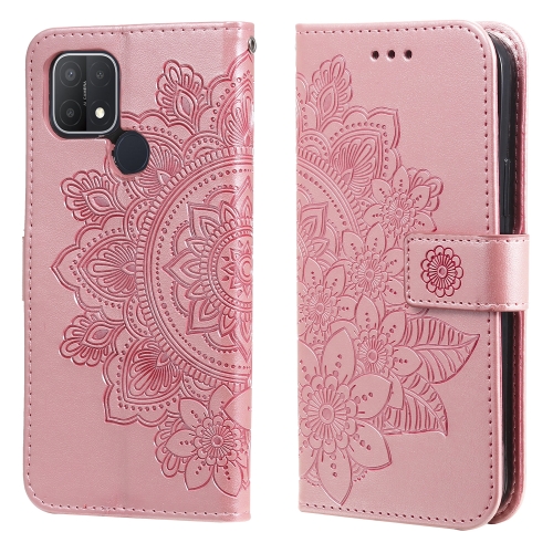 

For OPPO A15 / A15s 7-petal Flowers Embossing Pattern Horizontal Flip PU Leather Case with Holder & Card Slots & Wallet & Photo Frame(Rose Gold)