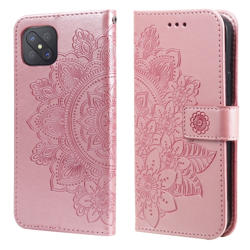 

For OPPO A92s / Reno4 Z / A72 5G / A73 5G / A53 5G 7-petal Flowers Embossing Pattern Horizontal Flip PU Leather Case with Holder & Card Slots & Wallet & Photo Frame(Rose Gold)