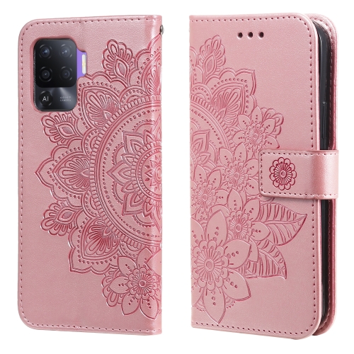 

For OPPO A94 4G / F19 Pro / Reno5 F / Reno5 Lite 7-petal Flowers Embossing Pattern Horizontal Flip PU Leather Case with Holder & Card Slots & Wallet & Photo Frame(Rose Gold)